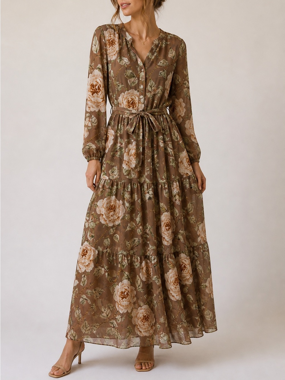 Refka Floral Maxi Dress Size US 6 Belted Long Sleeve Boho Cottagecore